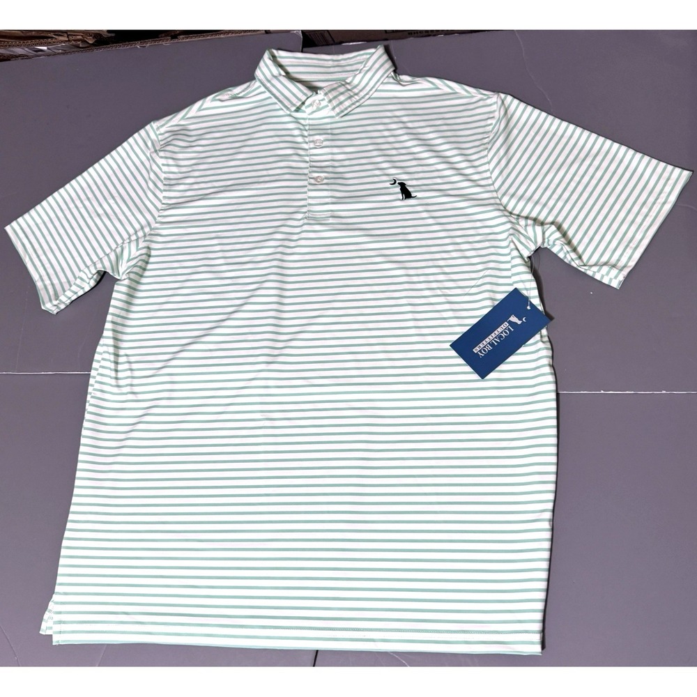 Local Boy Outfitters Polo Shirt M Medium Edisto Stripes White Green New